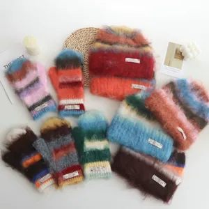 Stile Coreano Righe a Contrasto Maglia Berretto Guanti Inverno Caldo outdoor Protezione Freddo Minimalista Accessori Moda