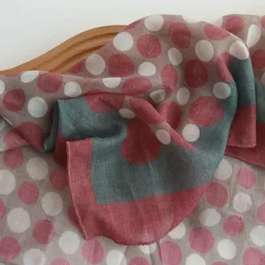 Cotton polka dot small square scarf with color block border, elegant daily accessory.