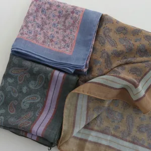 Women cotton floral paisley small square scarf breathable retro spring summer detail view