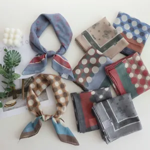 Cotton Blend Polka Dot Butterfly Square Scarf For Women Color Block Neck Kerchief Bandana Fashion Accessory Everyday Scarf