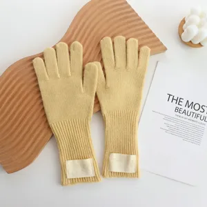 Gants longs en laine tricotés pour femmes hiver chaud couleur unie gants cinq doigts automne