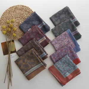 Vintage floral cotton small square scarf, breathable spring summer retro bandanas for women.