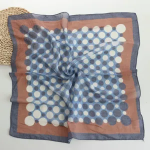 Cotton polka dot square scarf, 55cm retro contrast color neckerchief for stylish daily wear.