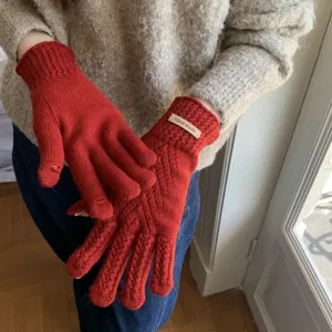 Women winter warm knit gloves solid color soft comfortable touch screen daily wear