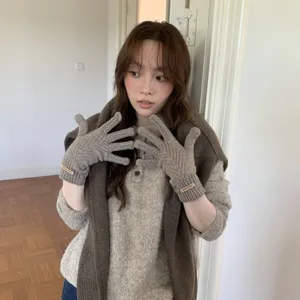 Women winter knit gloves solid color warm soft touch screen touchable fashion cozy wear