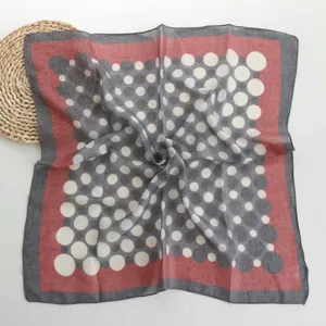Cotton polka dot square scarf, 55cm color block neckerchief, stylish daily versatile accessory.