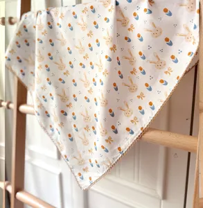 Carré de soie en coton pour femme, imprimé lapin et tulipe mignon, foulard rétro pour l'automne