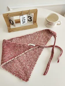 Red white knitted triangular scarf headscarf stylish fashion accessory for women daily wear