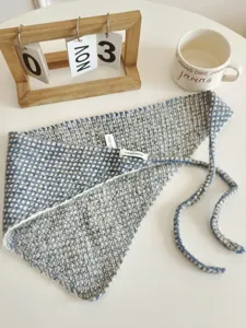 Knitted blue white triangle scarf headwrap stylish layering hair accessory fashion item