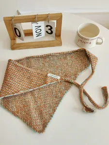 Korean style knitted triangle scarf, stylish orange and blue color block headscarf and waist wrap.