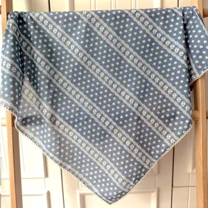 Retro floral coton carre foulard femmes foulard vintage bleu motif geometrique automne