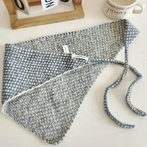 Blue white knitted triangular headscarf fashion chic hair wrap waist scarf hair accessories