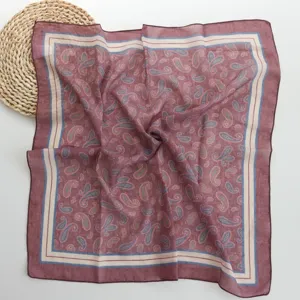 Retro floral print cotton square scarf, breathable lightweight spring summer neckerchief.