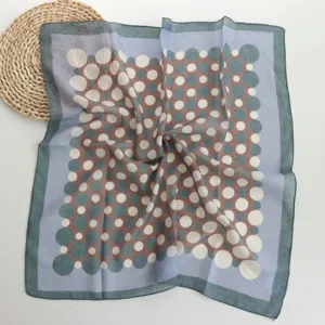 Cotton polka dot square scarf 55cm color block stylish neckerchief for women daily wear