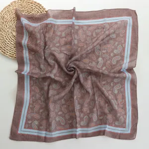 Retro paisley pattern cotton square scarf, soft breathable spring summer women neck accessory.