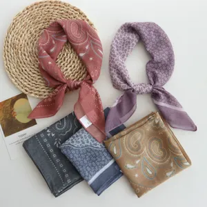 Korean Fashion Cotton Blend Paisley Floral Printed Square Scarf Versatile Breathable Neck Scarf Head Scarf For Women