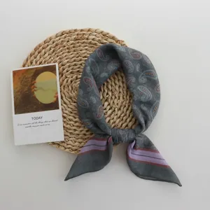 Cotton small square scarf with retro paisley pattern, vintage neckerchief for women.