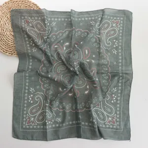 Classic grey paisley pattern square scarf lightweight breathable vintage bandana for women.