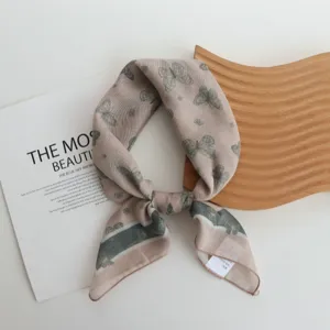 Cotton butterfly print small square scarf 55cm color block neckerchief for women daily wear