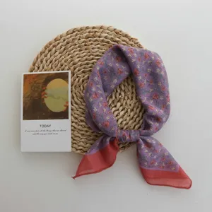 Spring summer vintage floral cotton small square scarf, literary versatile breath neck scarf.