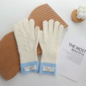 Women's contrast color knit gloves winter warm cozy cute casual outdoor fashion soft stylish hand wear