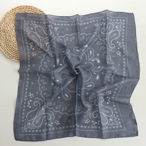 Classic paisley print square scarf, lightweight breathable fabric, stylish neckerchief accessory.