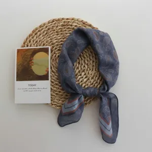 Spring summer retro cotton small square scarf, fresh floral paisley neckerchief for women.