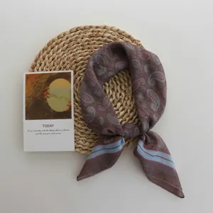 Retro cotton small square scarf, breathable floral paisley design, vintage literary neckerchief for women.