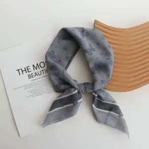 Cotton butterfly print small square scarf 55cm color block daily versatile neckerchief
