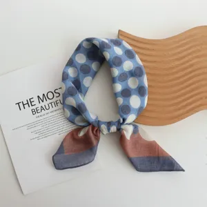 Cotton polka dot scarf color block neckerchief stylish square wrap for daily wear 55cm