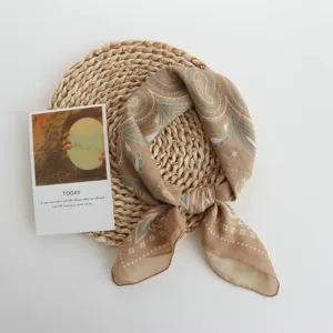 Korean style stylish vintage paisley small square scarf breathable casual neckerchief for women