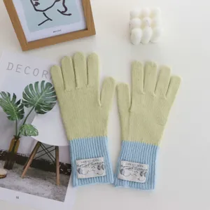 Fashion colorblock knit gloves for women winter warm thermal contrast color gloves cute cozy chic