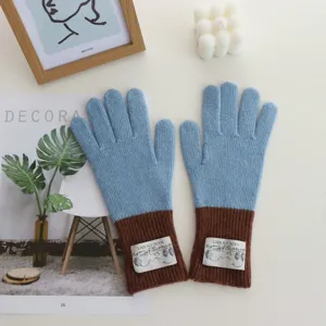 Women winter colorblocked knitted gloves warm thick full finger gloves elegant design