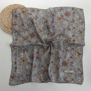 Floral print paisley silk feel small square scarf for women chic neckerchief accessory