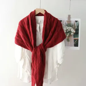 Solid color cable knit shawl scarf women warm winter triangular wrap knitted cardigan outerwear