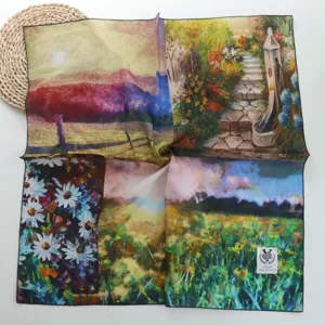 Van Gogh oil painting style art square scarf 64cm twill silk women decorative neckerchief