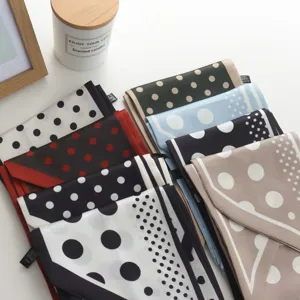 Polka dot silk scarf set, elegant square bandanas for women, stylish neckerchief for suits.