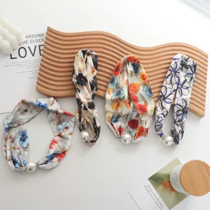 Donna perla fibbia magnetica sciarpa seta primavera estate versatile floreale foulard collana