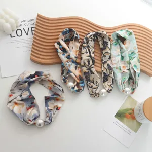 Sciarpa in seta con chiusura magnetica di perle, foulard sottile versatile primavera.