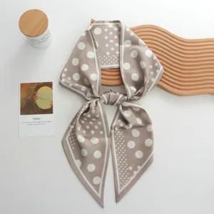 Elegant brown polka dot silk skinny scarf versatile neckerchief for chic everyday wear.