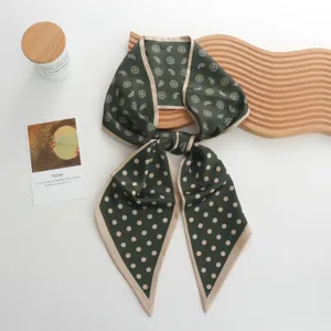 Elegant green polka dot paisley long silk scarf versatile neck accessory for women daily wear