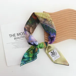 Van Gogh oil painting style art square scarf, delicate twill fabric neckerchief for women.