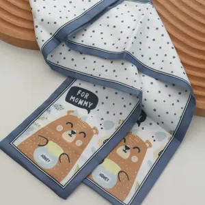 French style polka dot hair scarf cute bear print ribbon twilly for women daily styling accessories