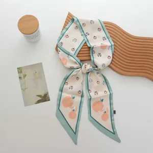 Lente zomer perzik konijn print smalle zijden sjaal lint elegante halsdoekje