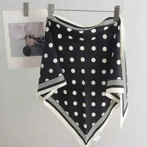 Klassisches schwarz-weißes Pünktchen-Seidentuch quadratisch Retro-Hals-Accessoire Damen