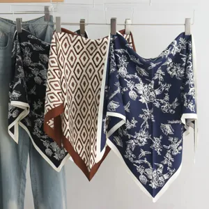 Minimalist Polyester Satin Triangle Scarf Geometric Rhombus Floral Butterfly Printed Waist Belt Scarf For Women
