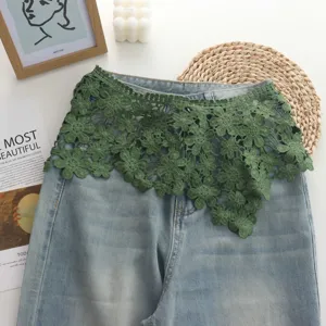 Women green crochet lace shawl false collar layered wrap skirt drape spring summer fashion