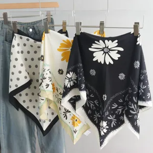 Women's Korean Style Triangle Scarf Layered Look Butt Curtain Scarf Printed Floral Polka Dot Waist Scarf Polyester Elegant Wrap Accessory