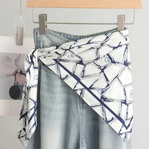 Stylish denim waist wrap with chic abstract geometric triangle scarf for women fashion.