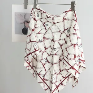 Stylish twill imitation silk triangular scarf with abstract geometric print for women spring autumn